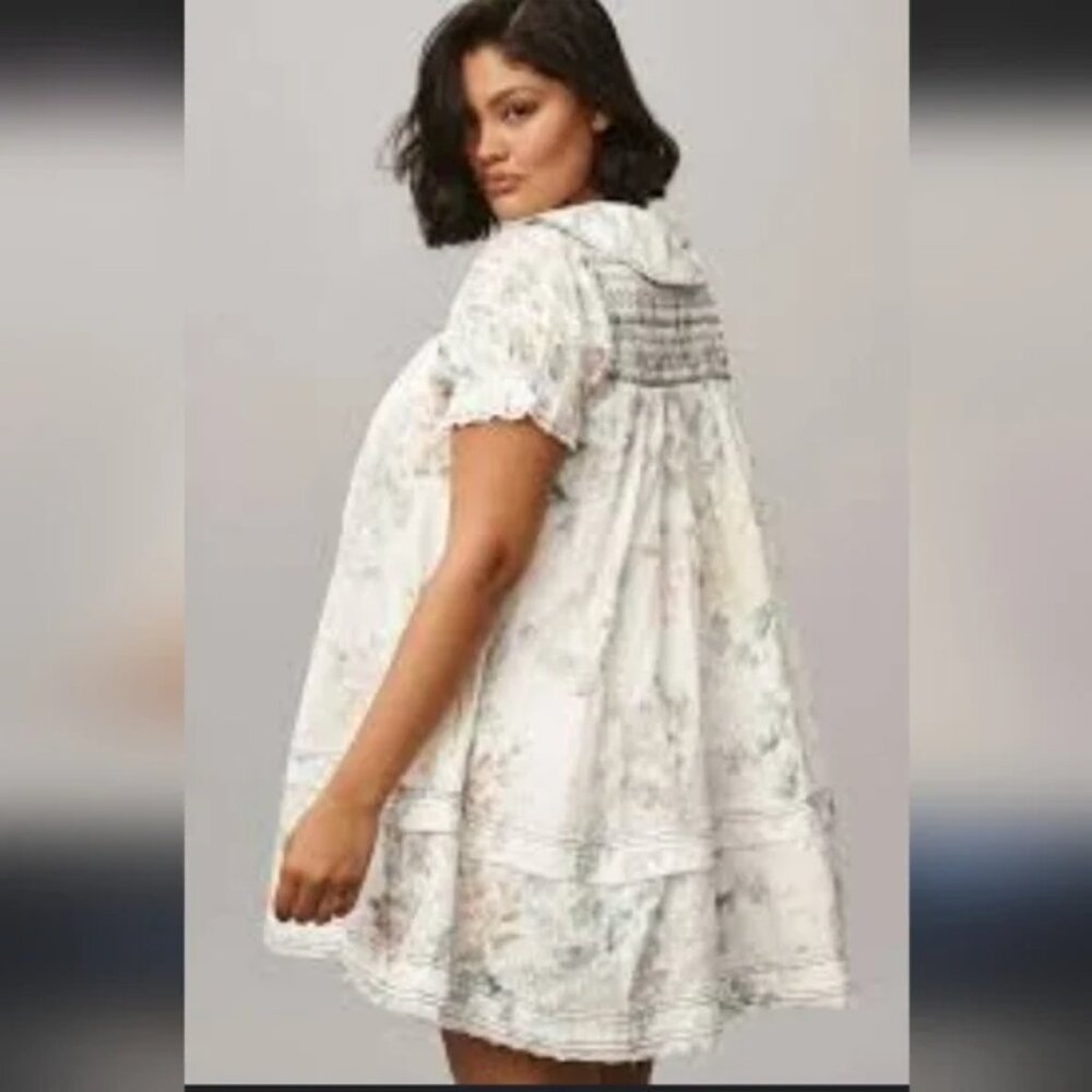 Anthropologie The Findley Puff-Sleeve Collared Mini Dress by Pilcro NWT $148 L